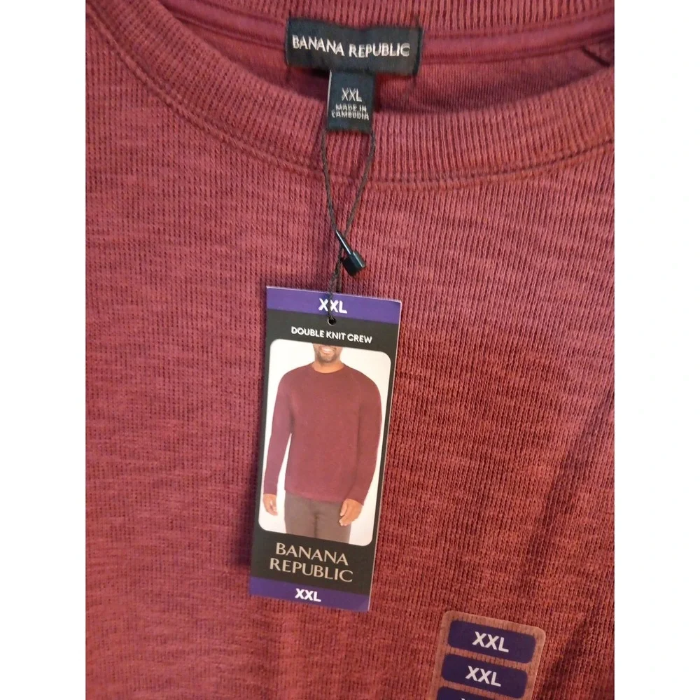 NEW MENS XXL BANANA REPUBLIC LONG SLEEVE DOUBLE KNIT CREW NECK SHIRT Burgandy